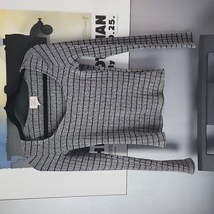Gray and Black Striped Knit Top